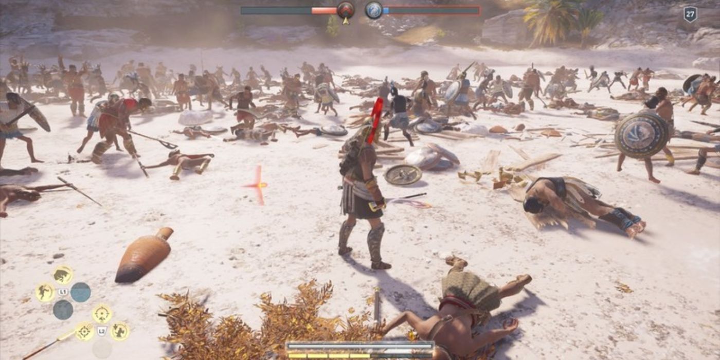 Alexios stands in the midst of a conquest battle
