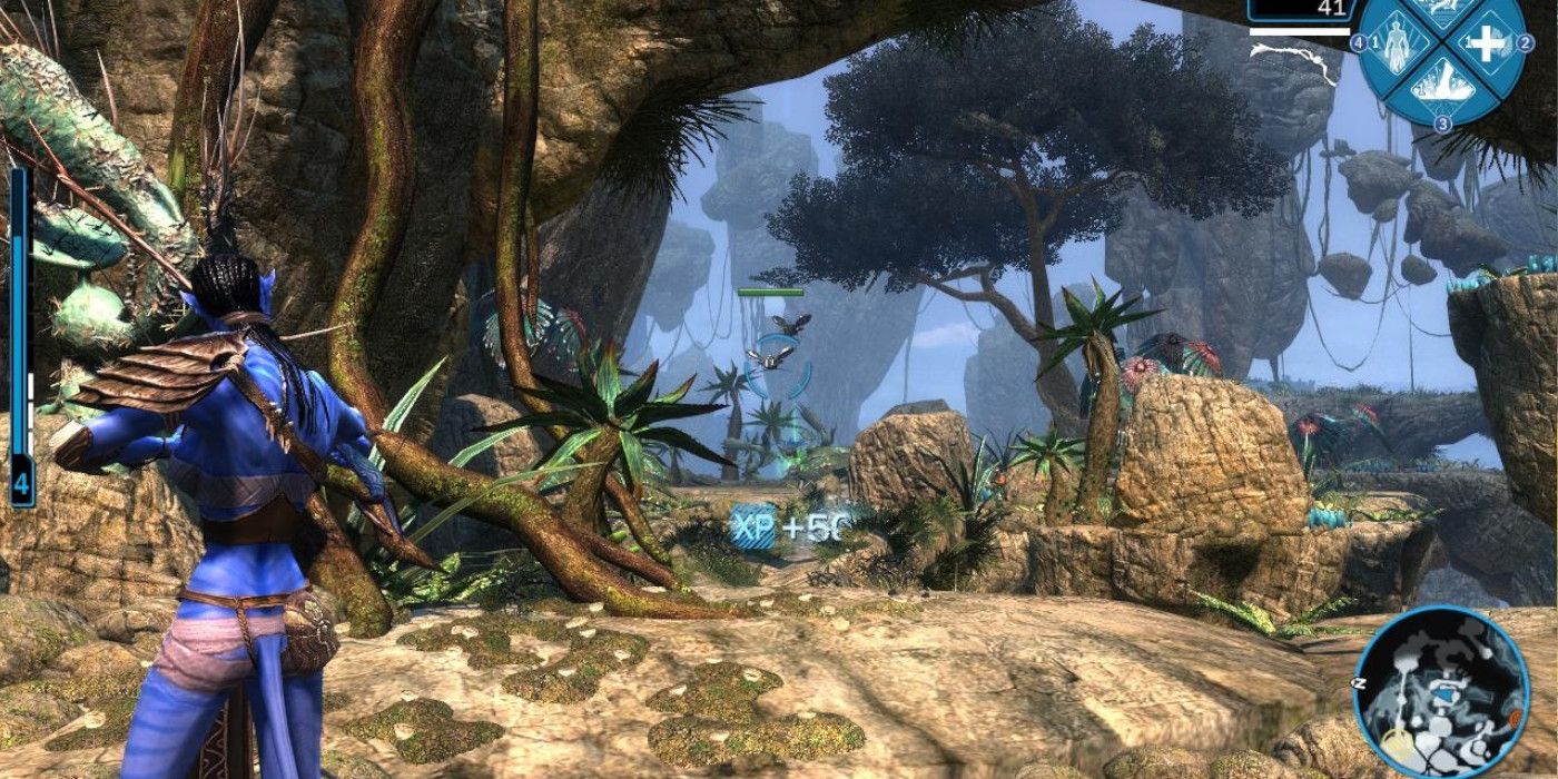 a big blue na'vi in the trees hunting