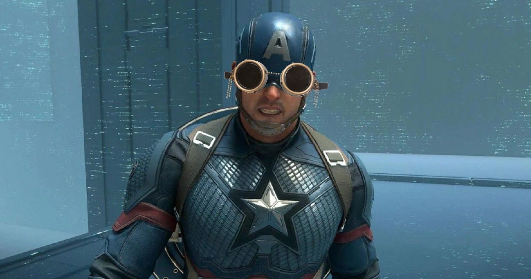 captain america in marvel's avengers steampunk goggles