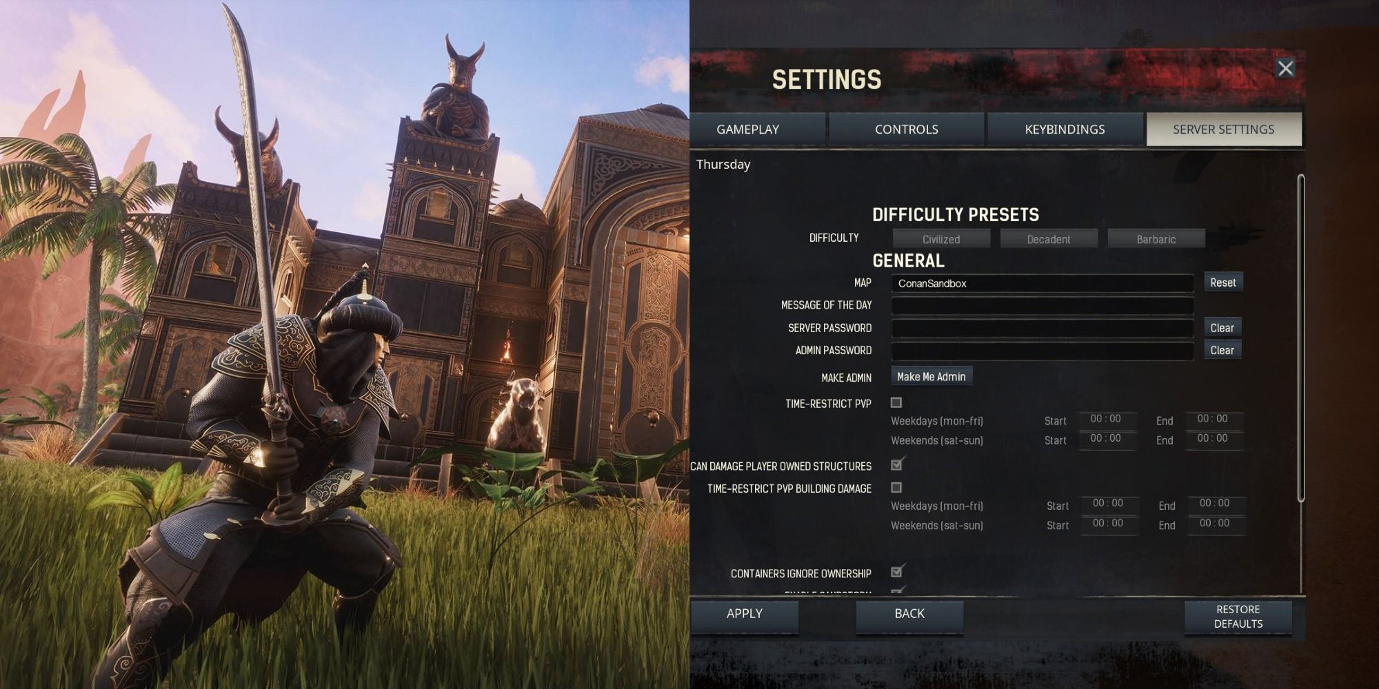 conan exiles change server settings