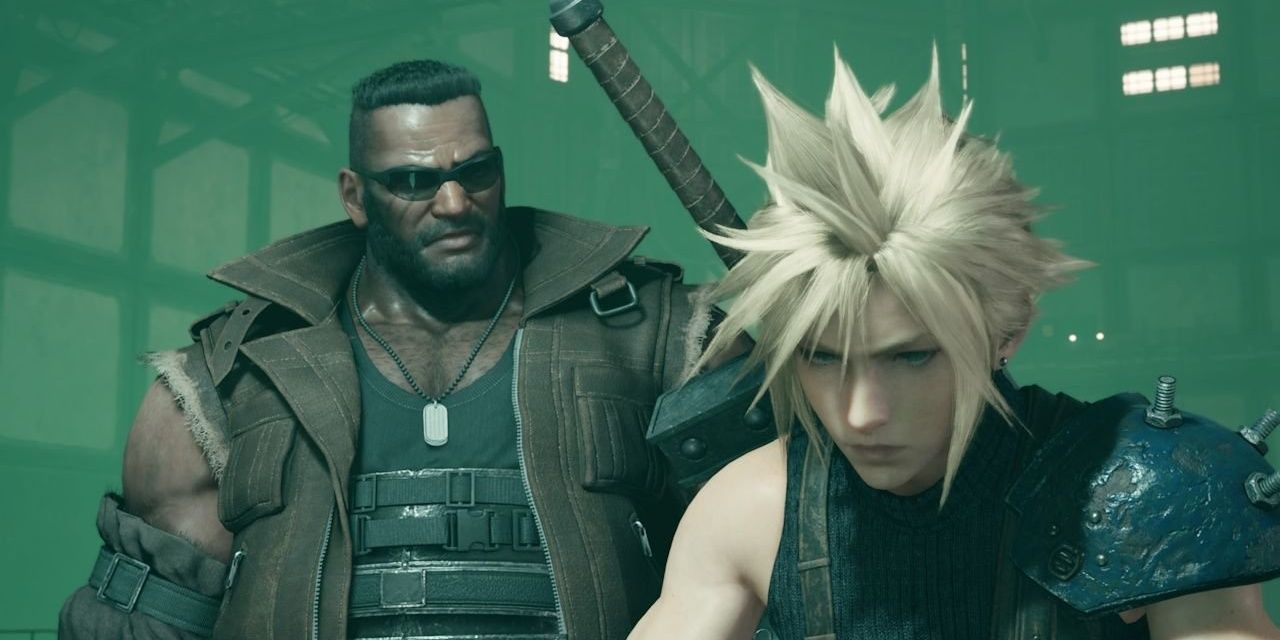 Final Fantasy 7 Remake Barret Wallace talking to Cloud Strife Mako Reactor