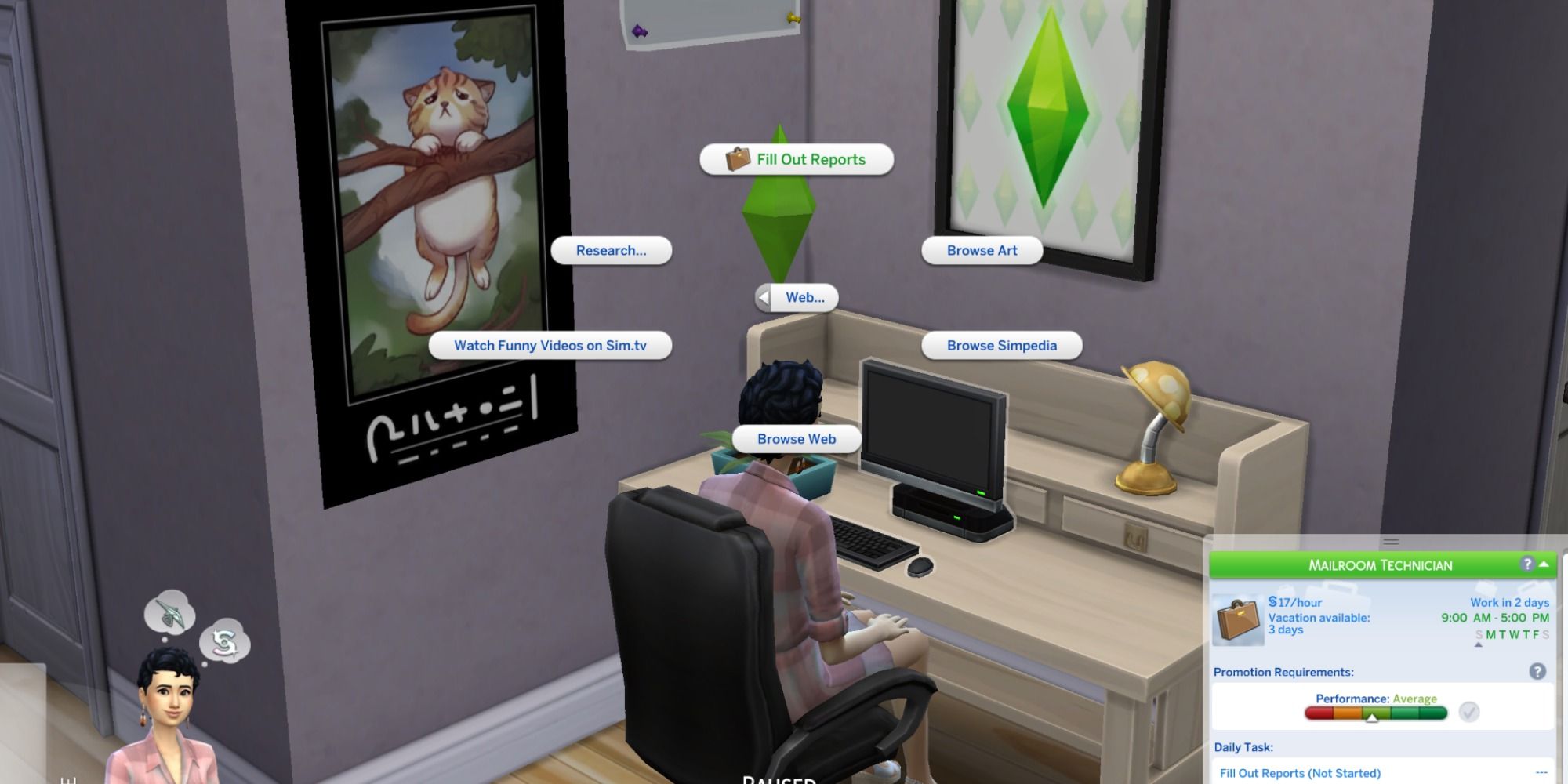 filling out report in the sims