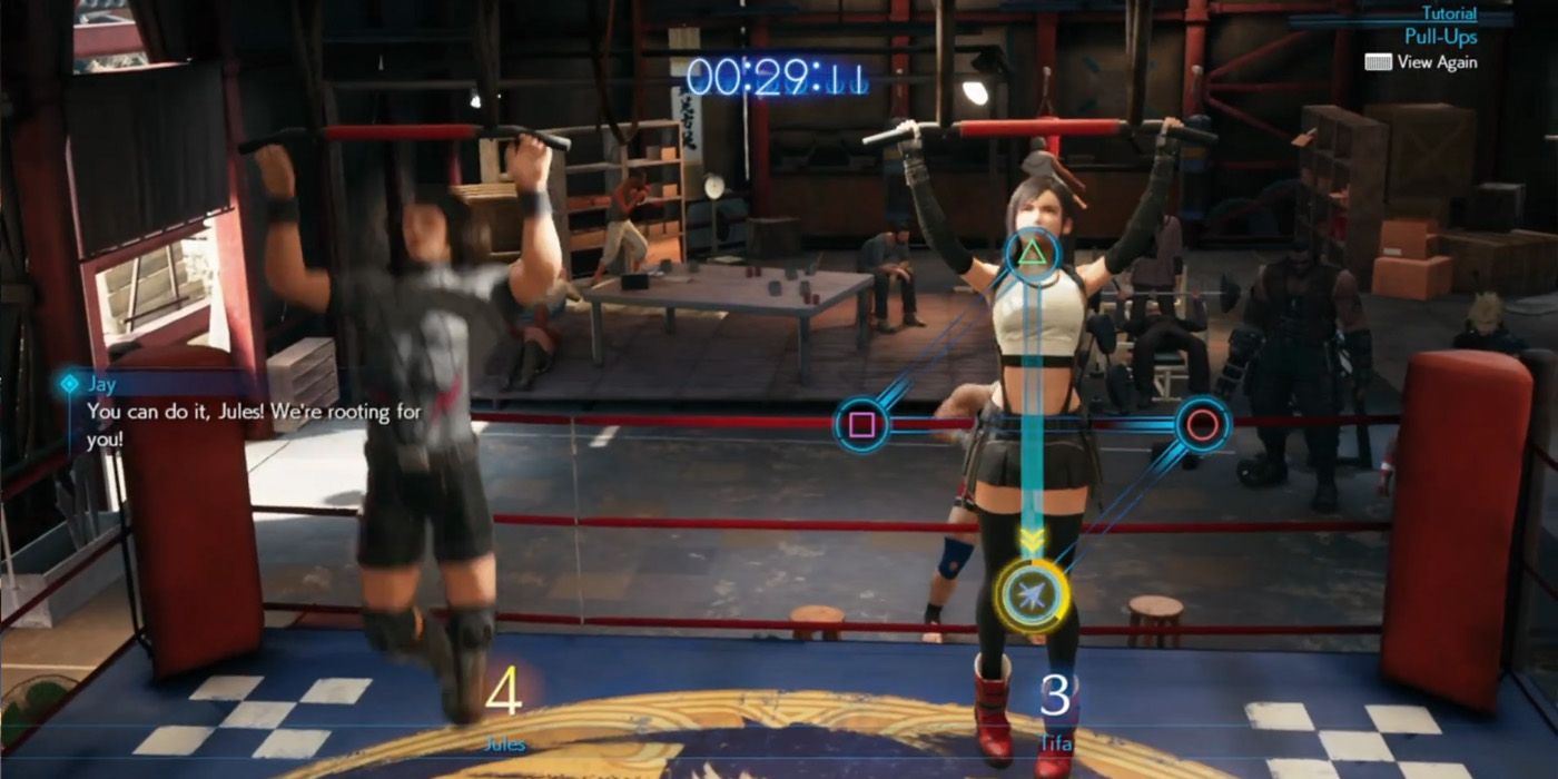 The button mashing section in the pull-ups challenge of Final Fantasy VII Remake