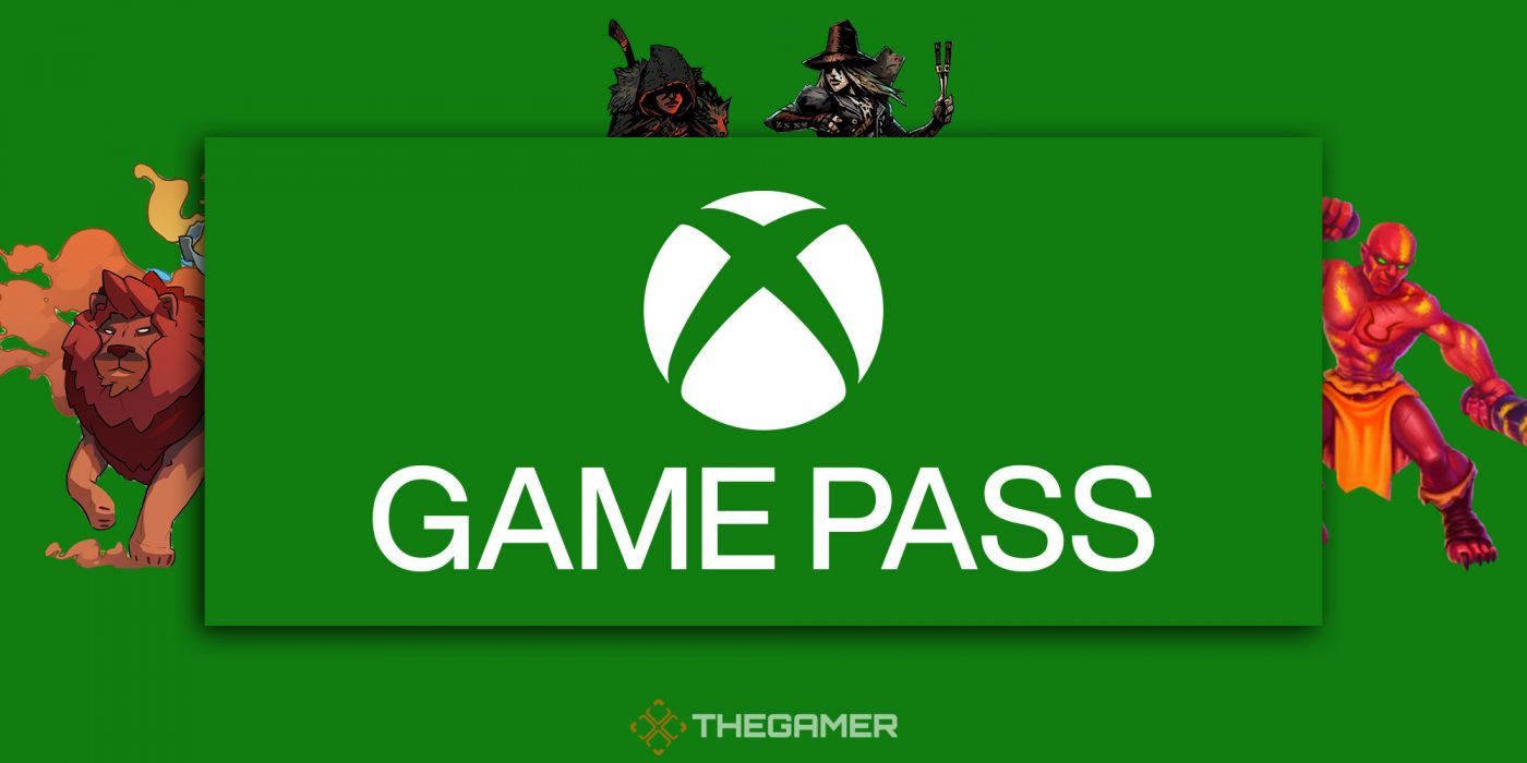 the game pass logo with several game characters peeking out from behind it. I do not know which characters they are, I'm sorry