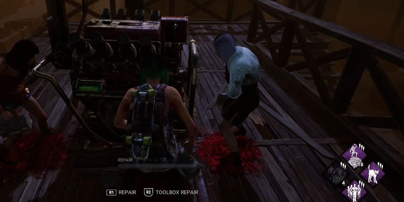 Dead By Daylight: Players Repairing Generator Together