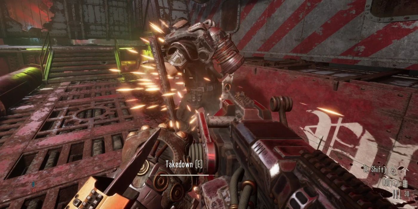 Necromunda: Hired Gun Player Firing Heavy Bolter Into Enemy Weak Spot