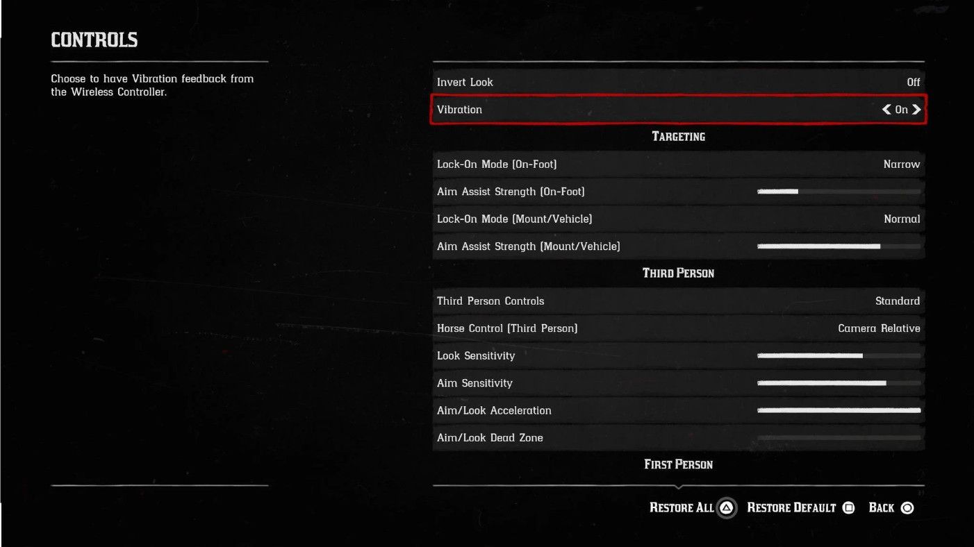 a screenshot of the auto aim controls in red dead online