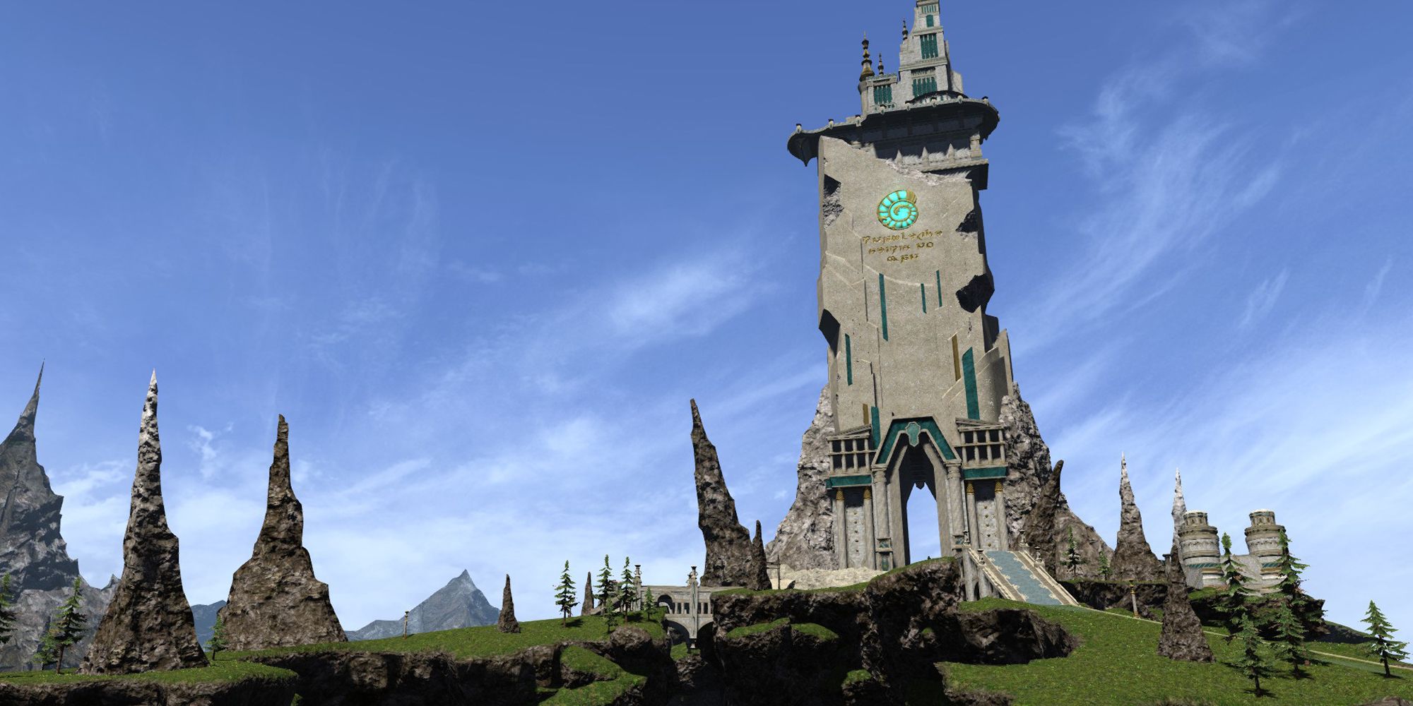 landscape screenshot of a stone tower of Idyllshire in the Dravanian Hinterlands