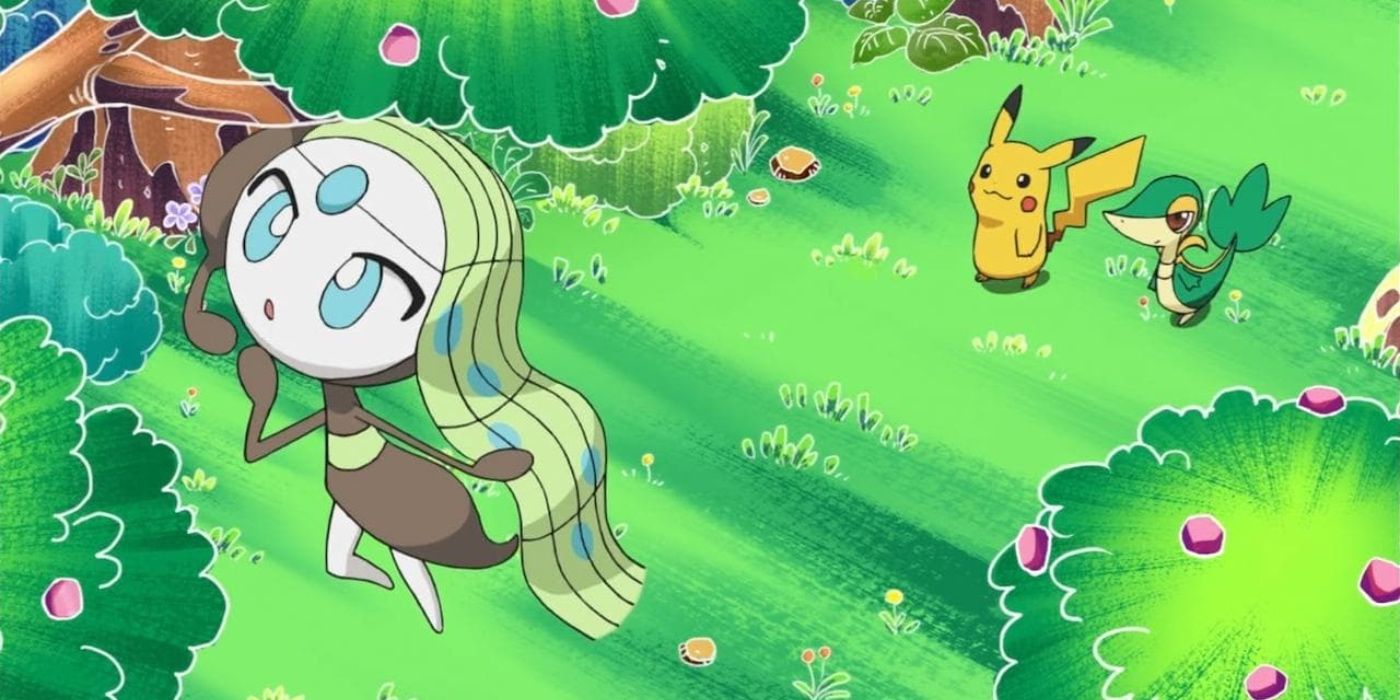 meloetta from pokemon looking at a tree