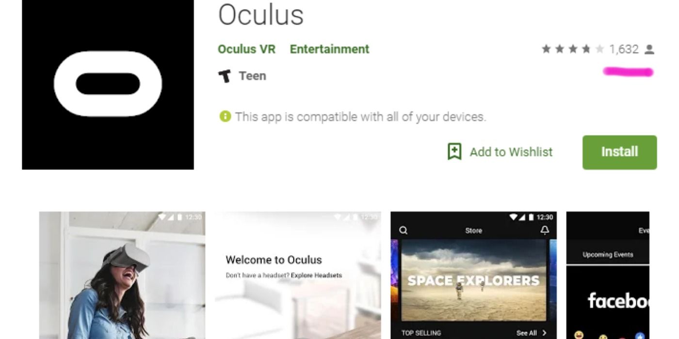 A screenshot of the Oculus app on the Play Store.