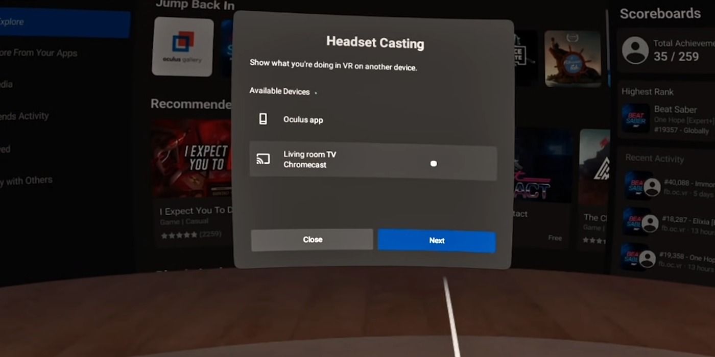 Choosing a casting location on your Oculus Quest 2 Headset