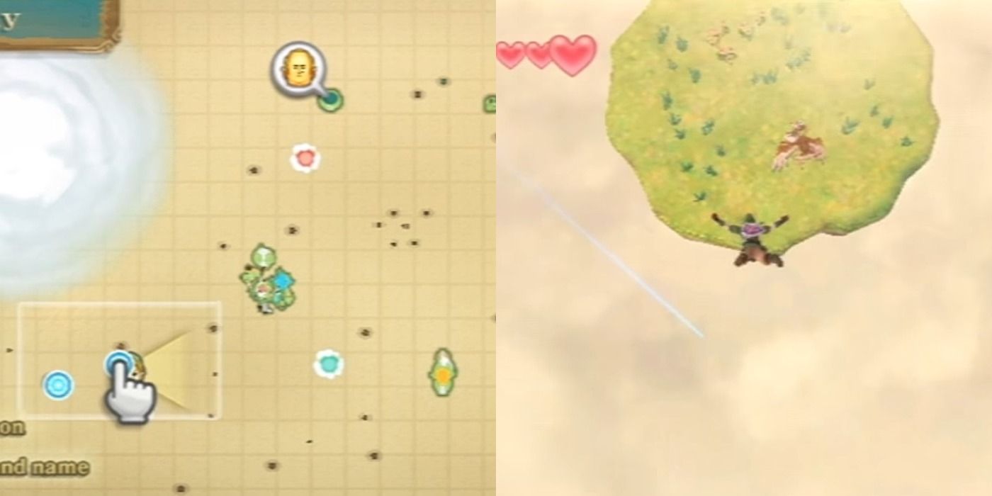 Zelda Skyward Sword Missing Sister flying to island map split image