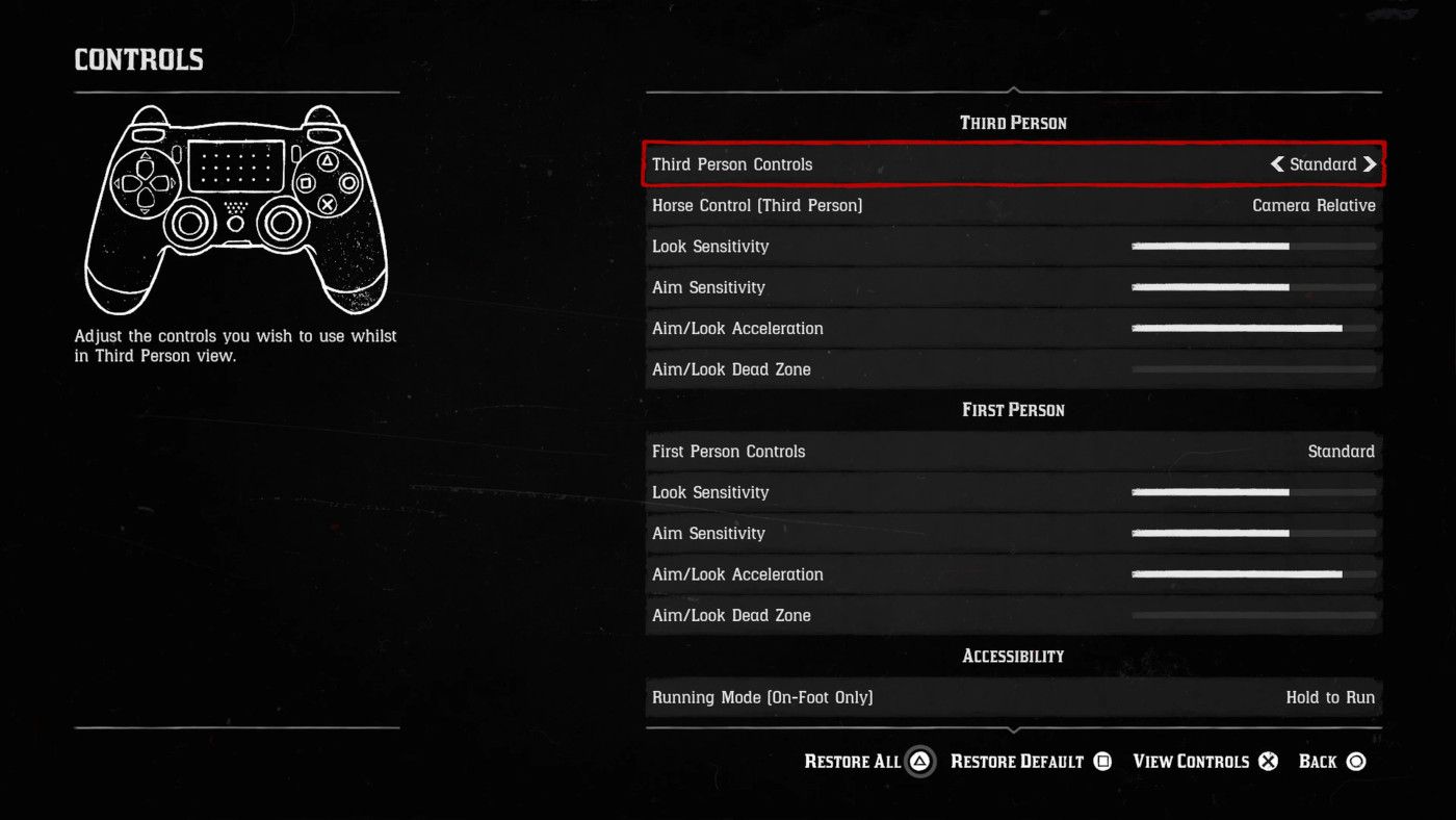 the sensitivity controls page of red dead online