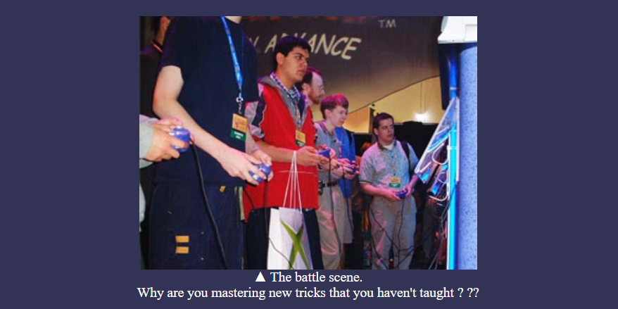 A screenshot from a blog post. The image shows people playing Smash Bros Melee at e3 2001. The text reads: Why are you mastering new tricks that you haven't taught?