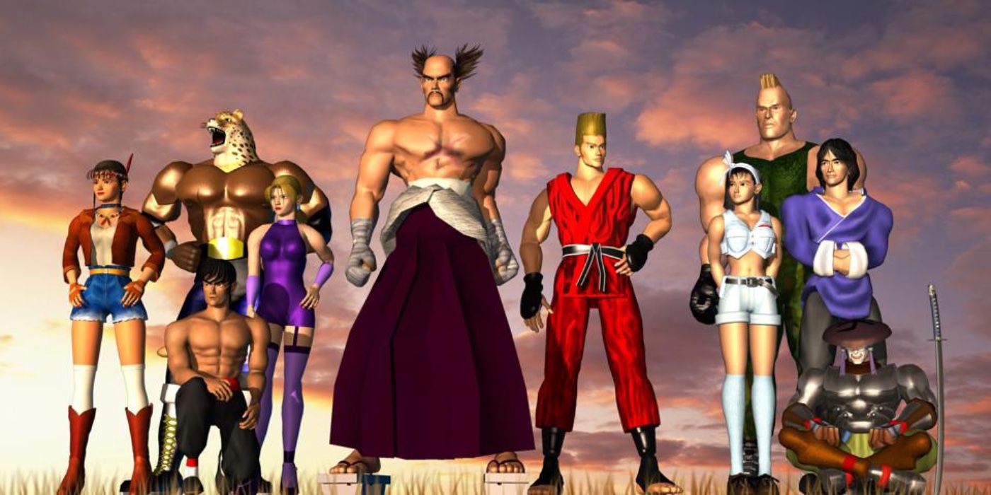 Most characters from Tekken 2 standing behind Heihachi