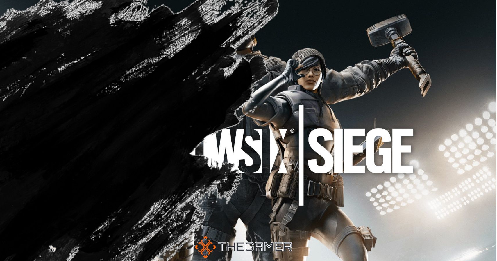 the siege logo and operators with a black paint spatter coming in from the side and covering half the image