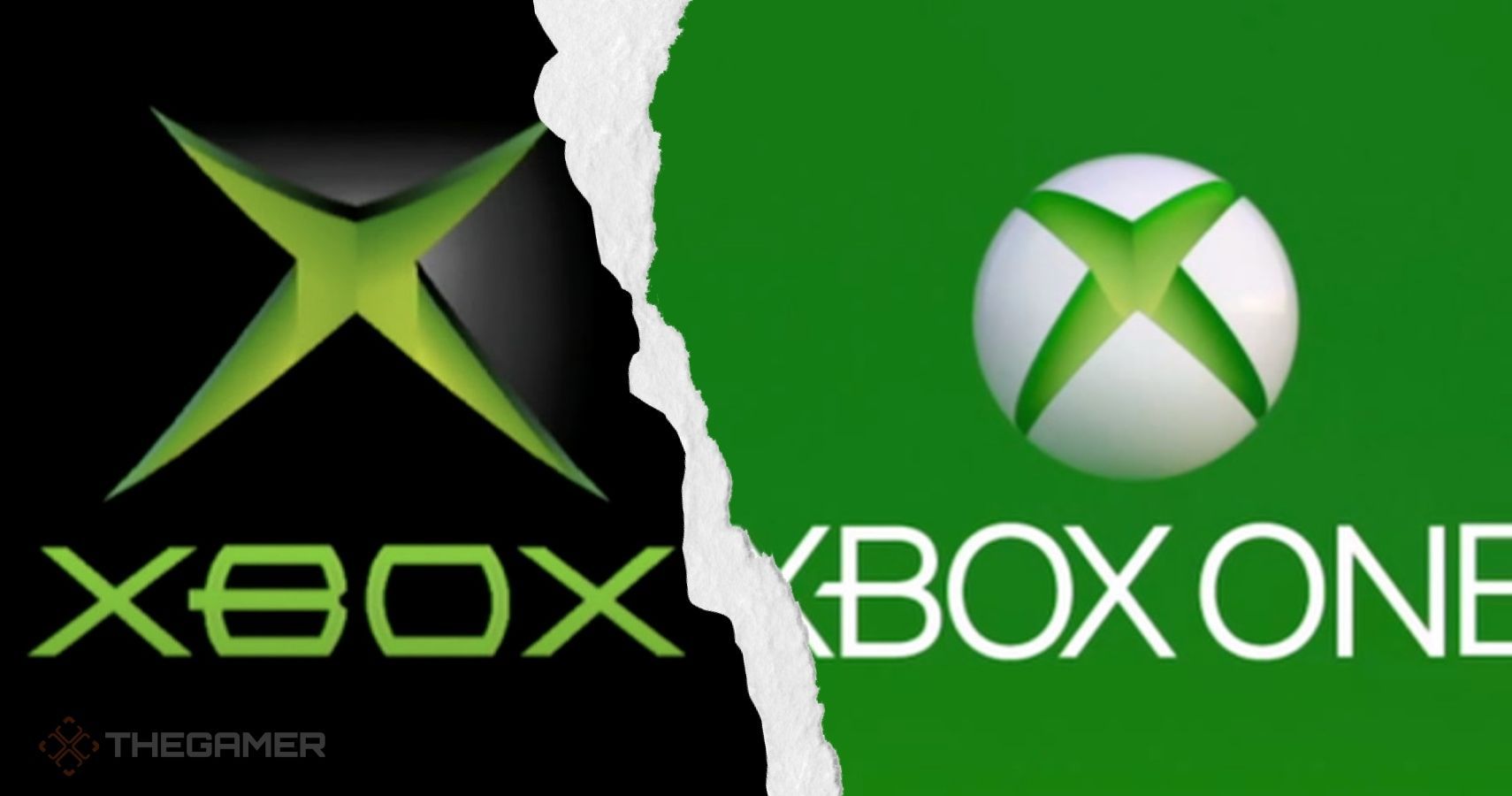 Two Xbox logos side to side. One is black and green, the other green and white. Both feature as massive X symbol.