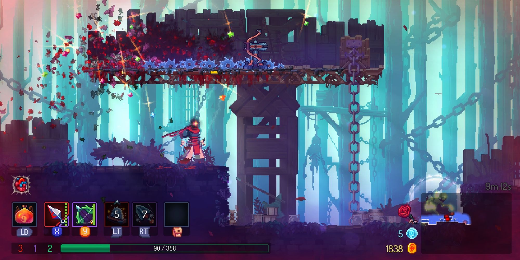 Dead Cells Hero The Beheaded Deploys Double Crossb-O-Matic And Cleaver Skills