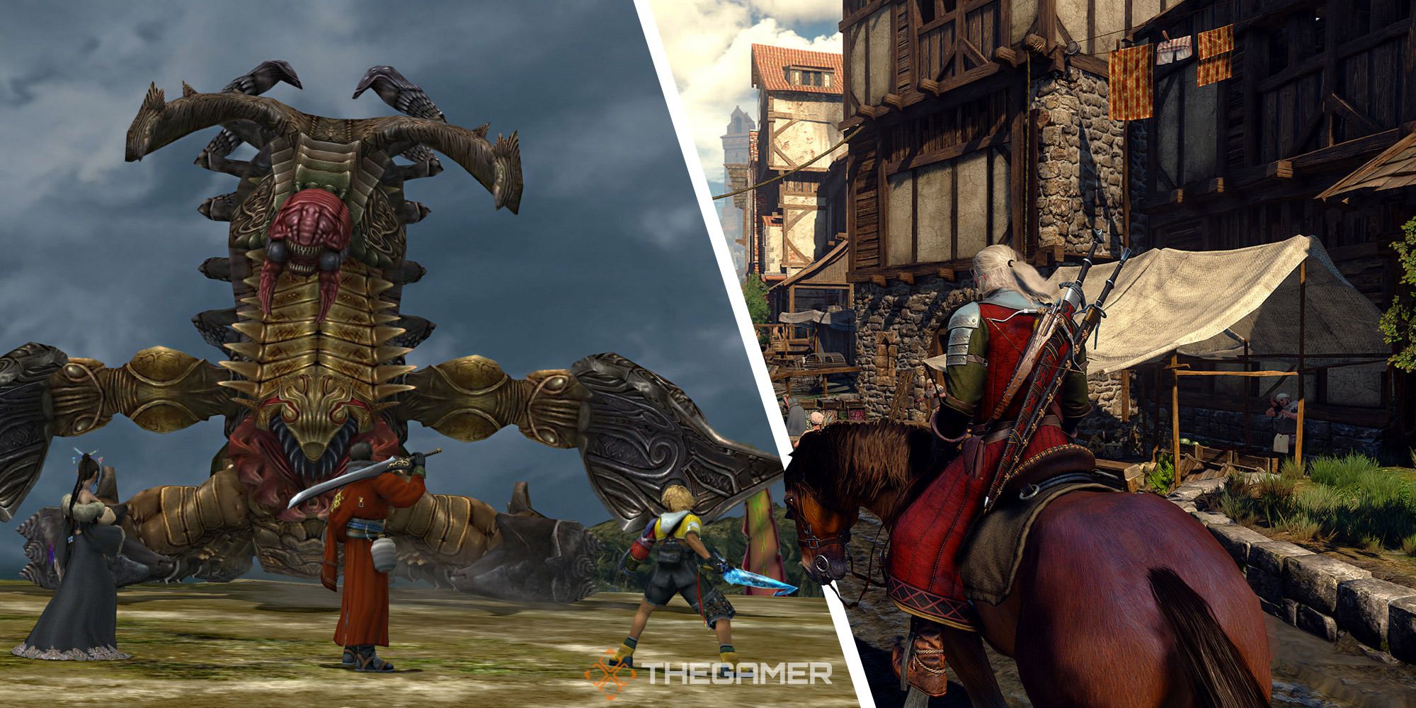 Split image of Final Fantasy 10 and The Witcher 3
