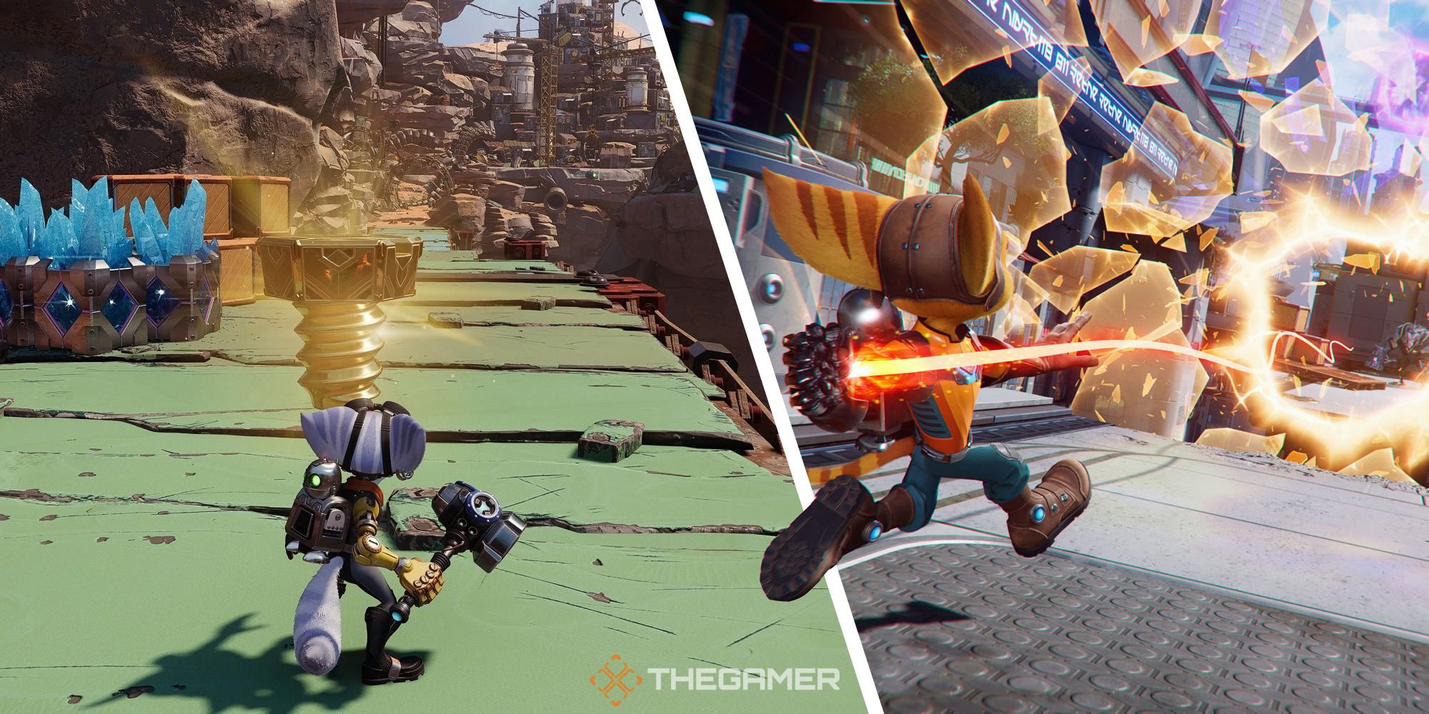 Split image of Ratchet & Clank: Rift Apart