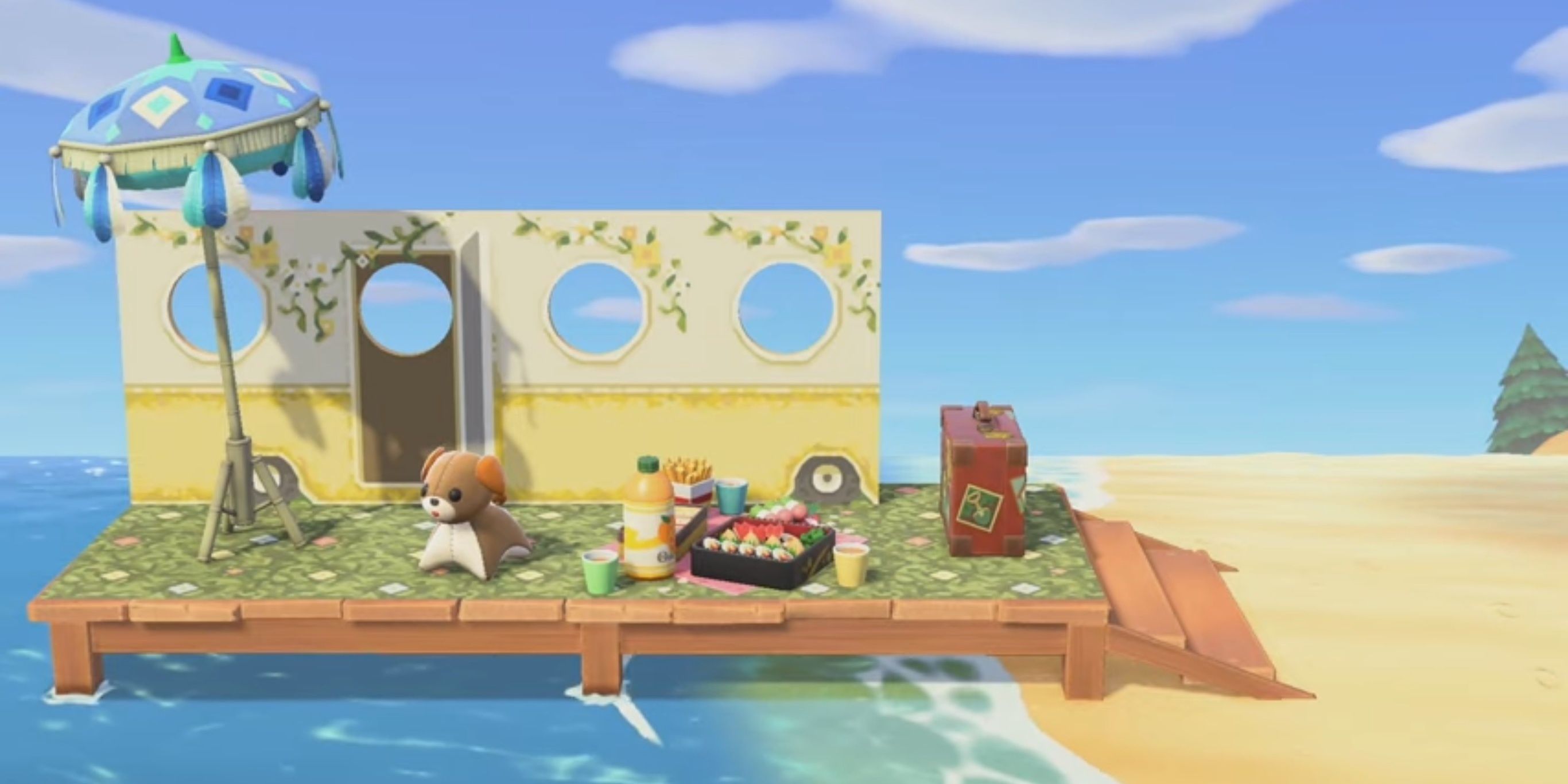 A cozy pier picnic spot in Animal Crossing: New Horizons
