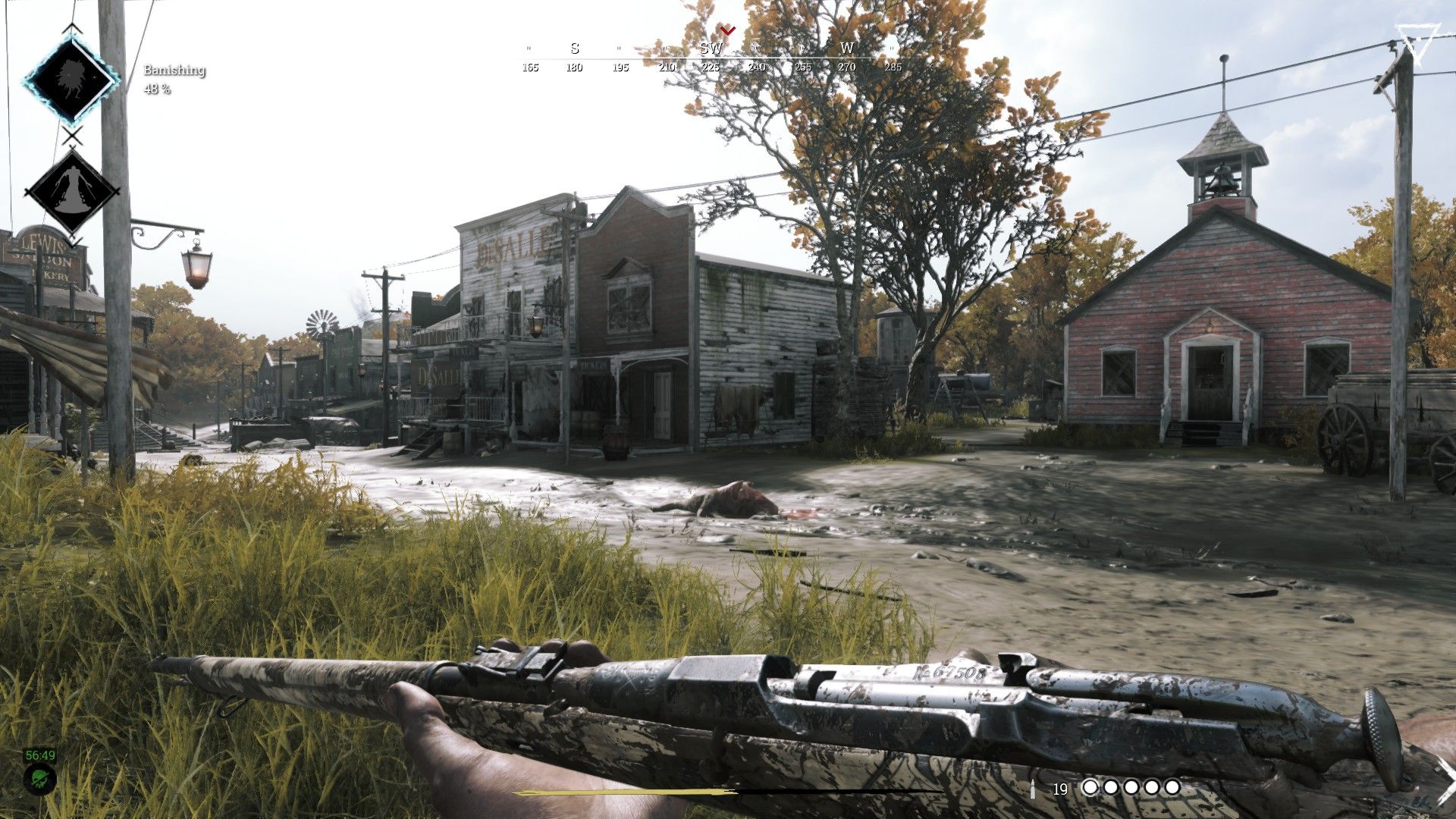 The player holds a rifle in Hunt Showdown's new Desalle map