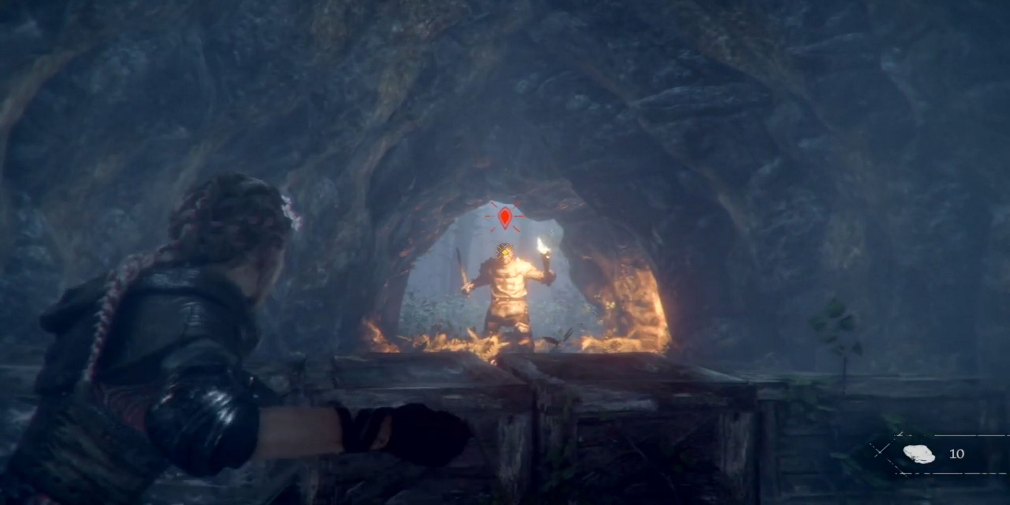  Devorantis Sling Projectile from A Plague Tale Innocence being used against a helmeted enemy