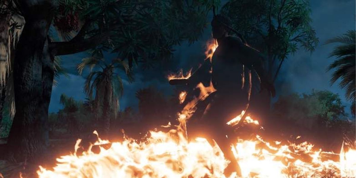 AC Origins a character on fire