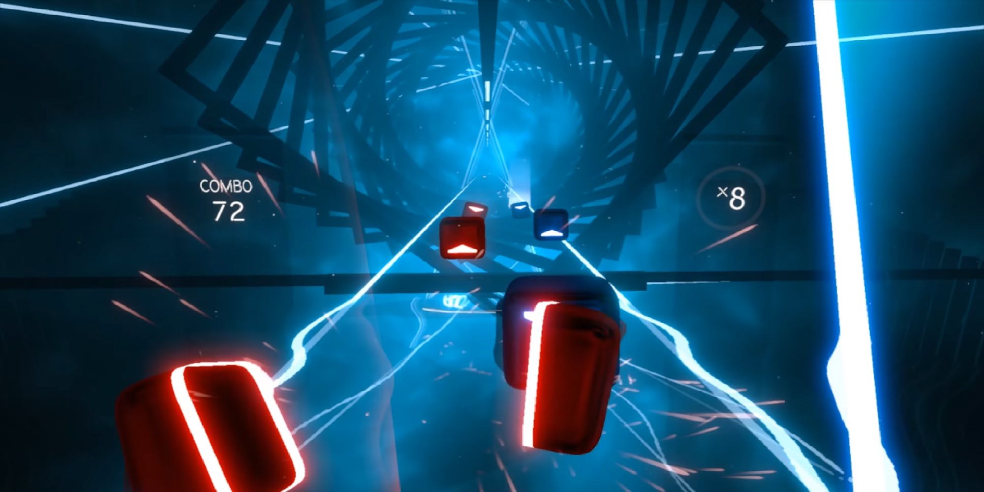 Red Block Is Sliced In Beat Saber