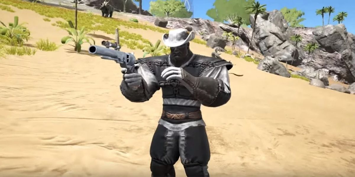 Ark Survival Evolved character holding a simple pistol