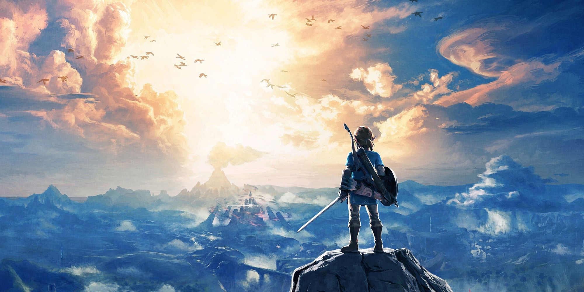 The Legend Of Zelda Breath Of The Wild - Link Looking Out At Hyrule Castle