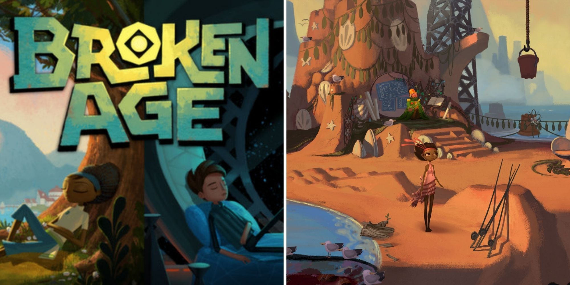 Broken Age Official Image and Vella on the beach at the sacrifice