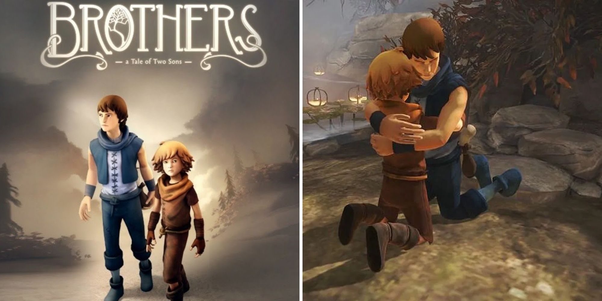 Brothers A Tale of Two Sons promotional image of both brothers and them hugging on the floor