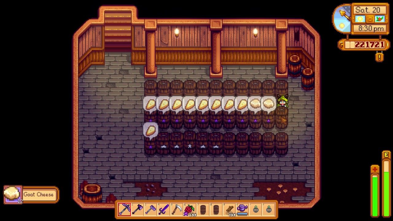 stardew valley - casks in the farmhouse basement aging cheese 
