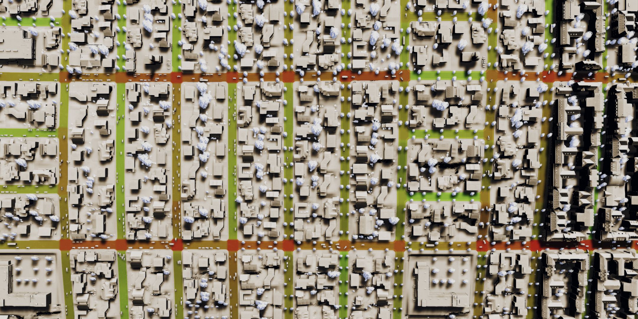 A top down view of the traffic in Cities: Skylines