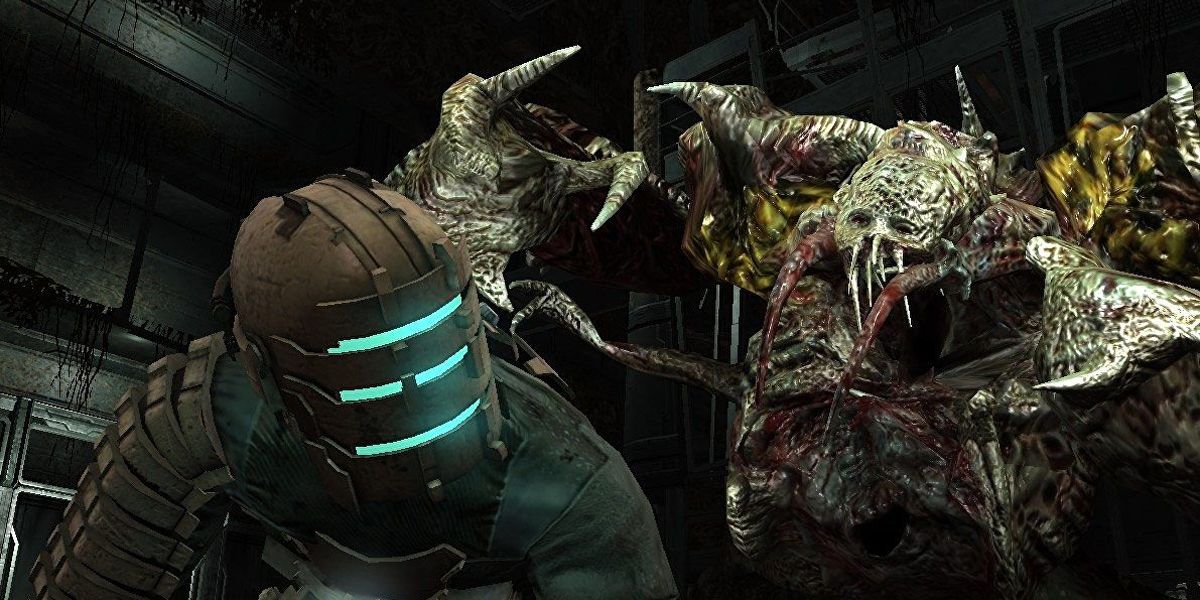 Isaac is attacked by a Necromorph in Dead Space