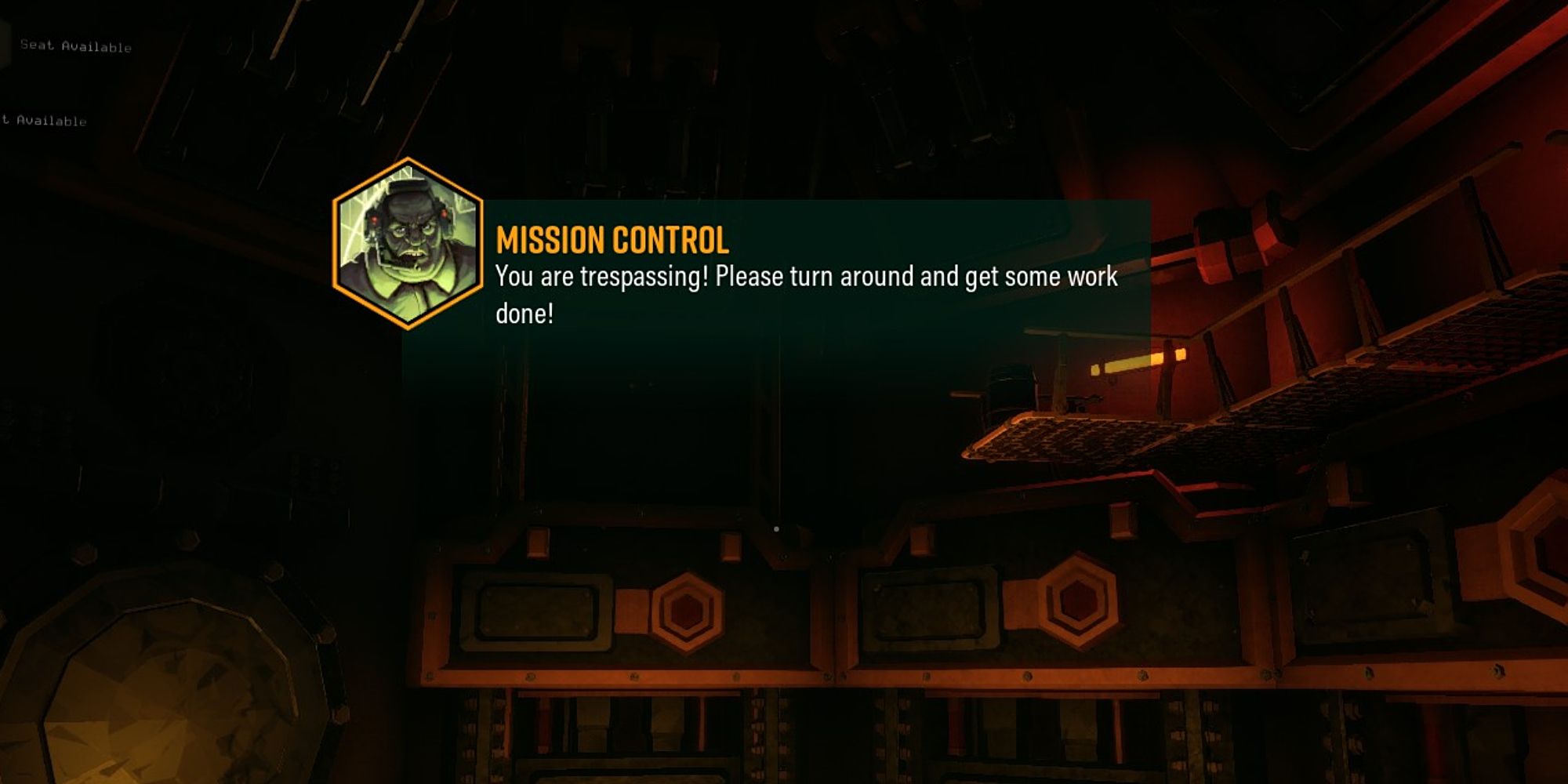 Mission Control reprimanding you as you explore the Rig in Deep Rock Galactic