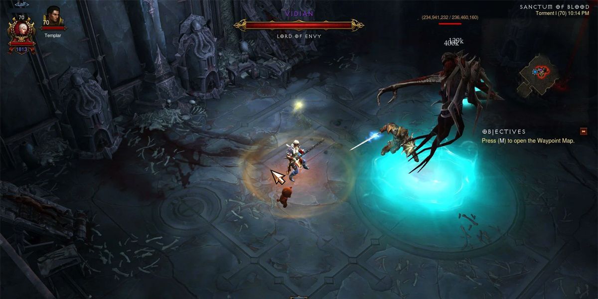 Diablo 3 a player battles a boss in the Sanctum of Blood