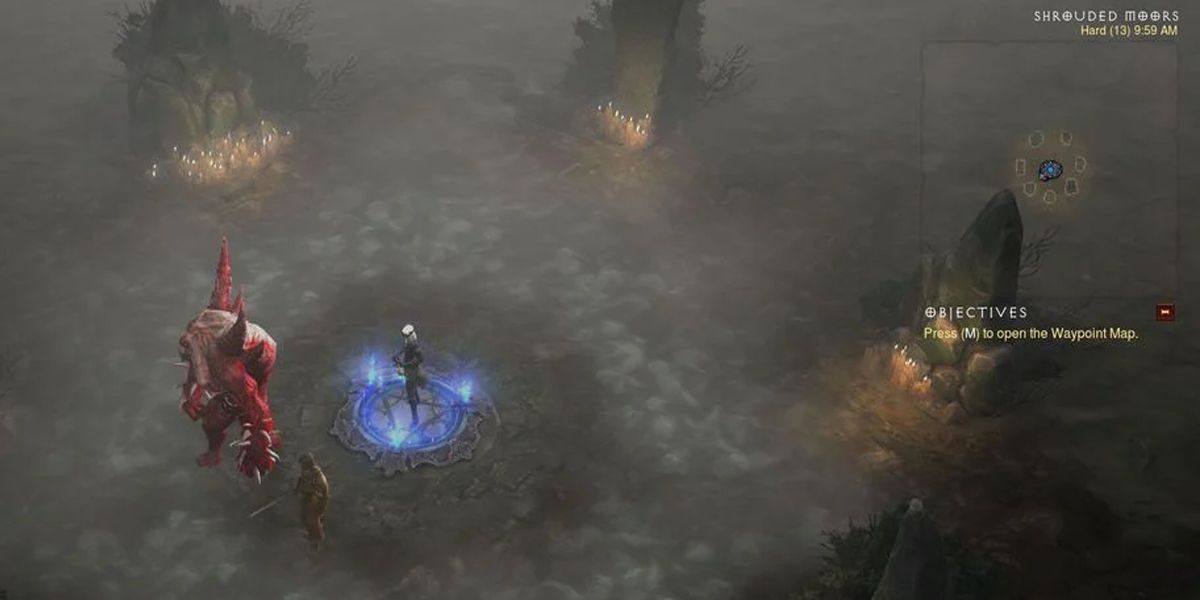 Diablo 3 player standing with summon in Shrouded Moors