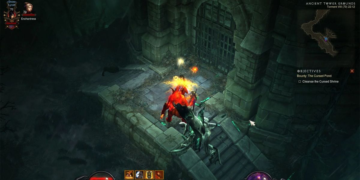 Diablo 3 two players standing on stairs in the Ancient Tower Grounds