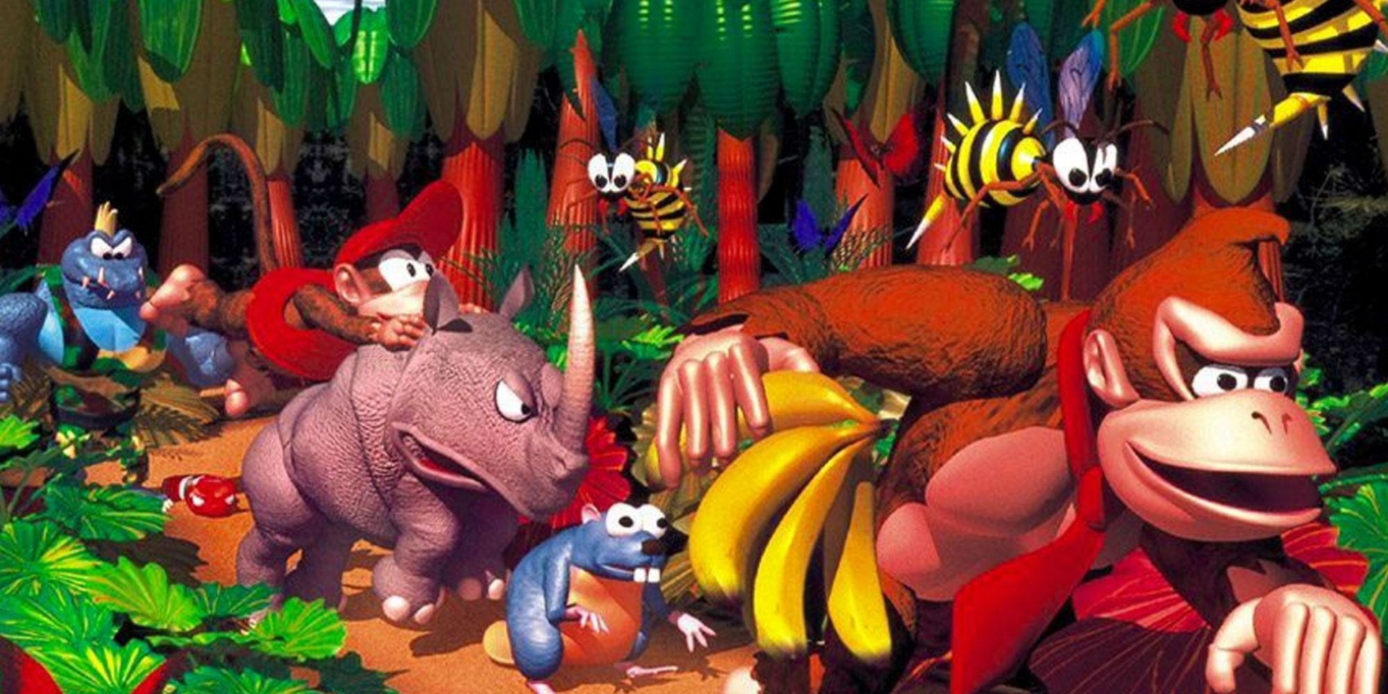 Donkey-Kong-Country- box art with characters in the jungle
