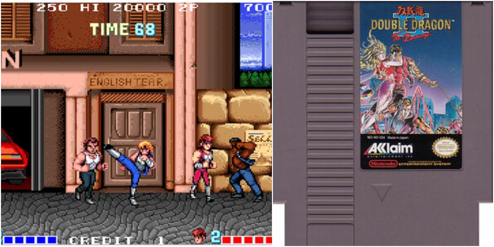 Double Dragon Nintendo Switch Online gameplay and NES cartridge