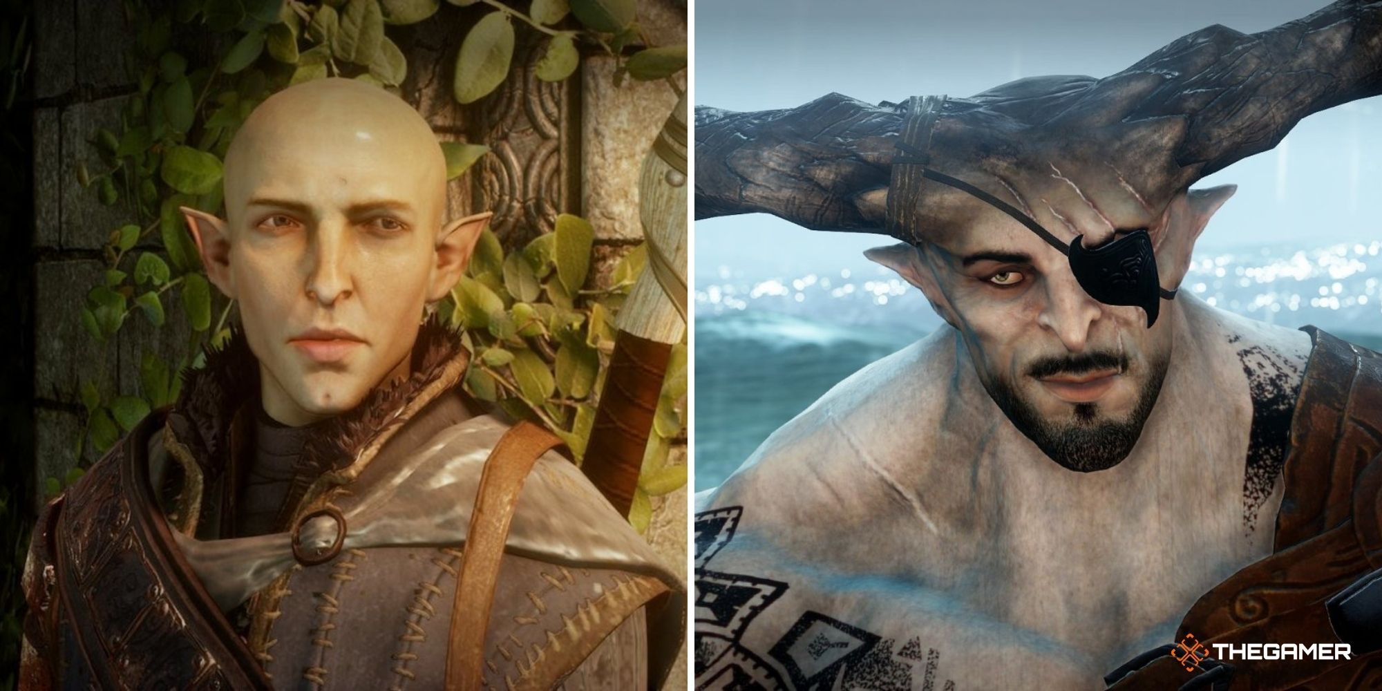 Dragon Age Inquisition - Solas on left, the Iron Bull on right