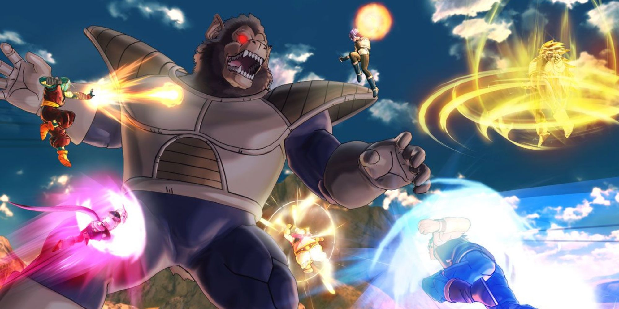 Great Ape Vegeta being attacked by several heroes at once.