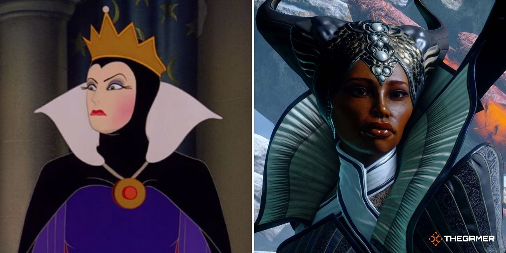 Evil Queen from Snow White Disney film (left), Vivienne from Dragon Age Inquisition (right)