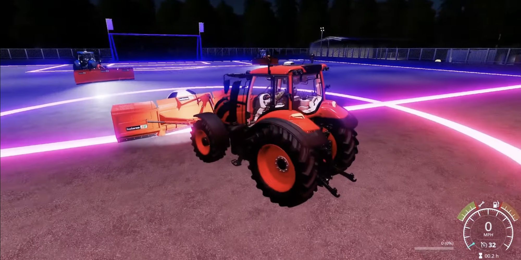 The nighttime map in action for Farming Simulator 19 Farming Ball Stadium Mod