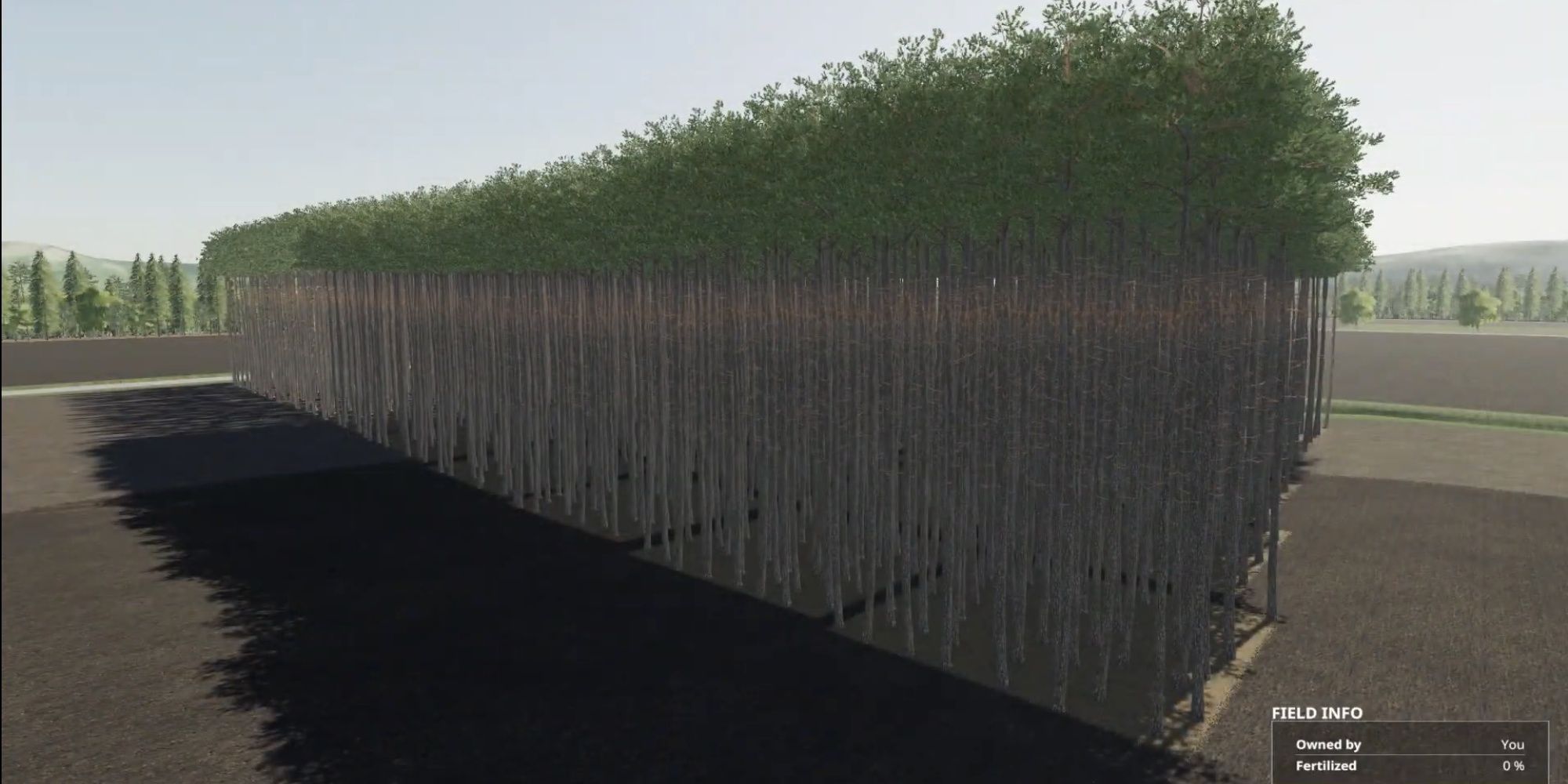 A plot of user-placed trees via the Farming Simulator 19 Placeable Trees Pack