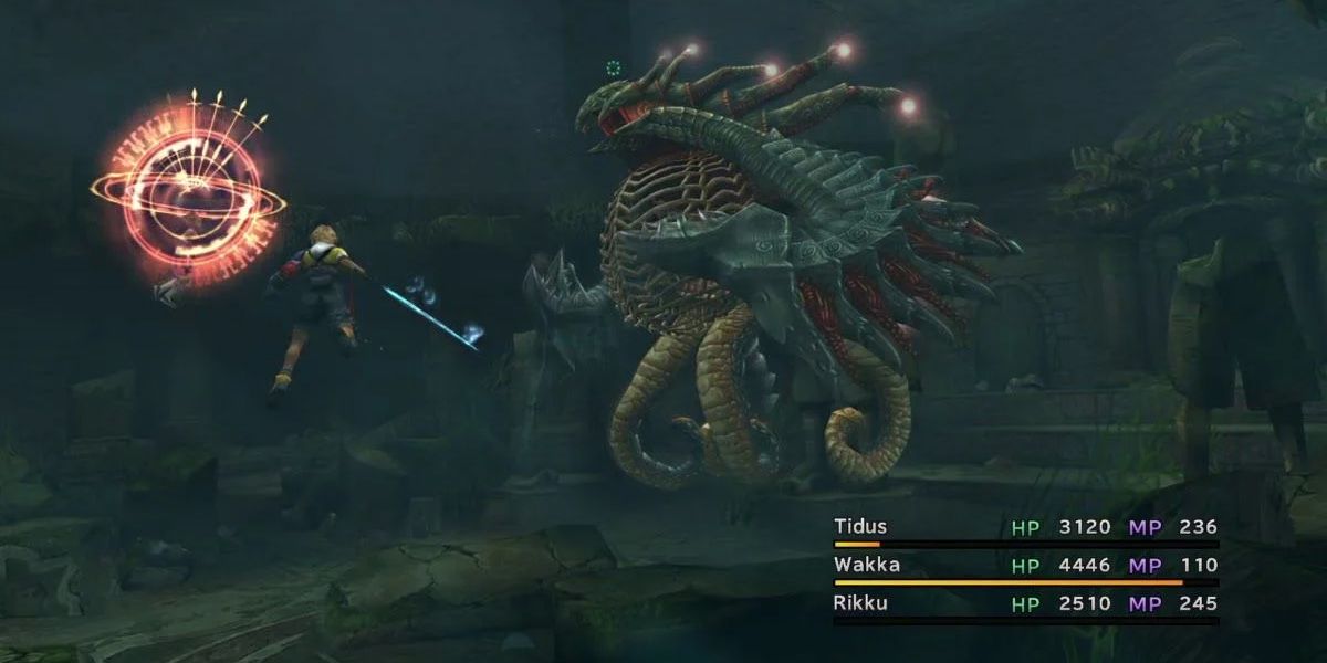 Final Fantasy 10 Tidus fighting an underwater battle no encounter