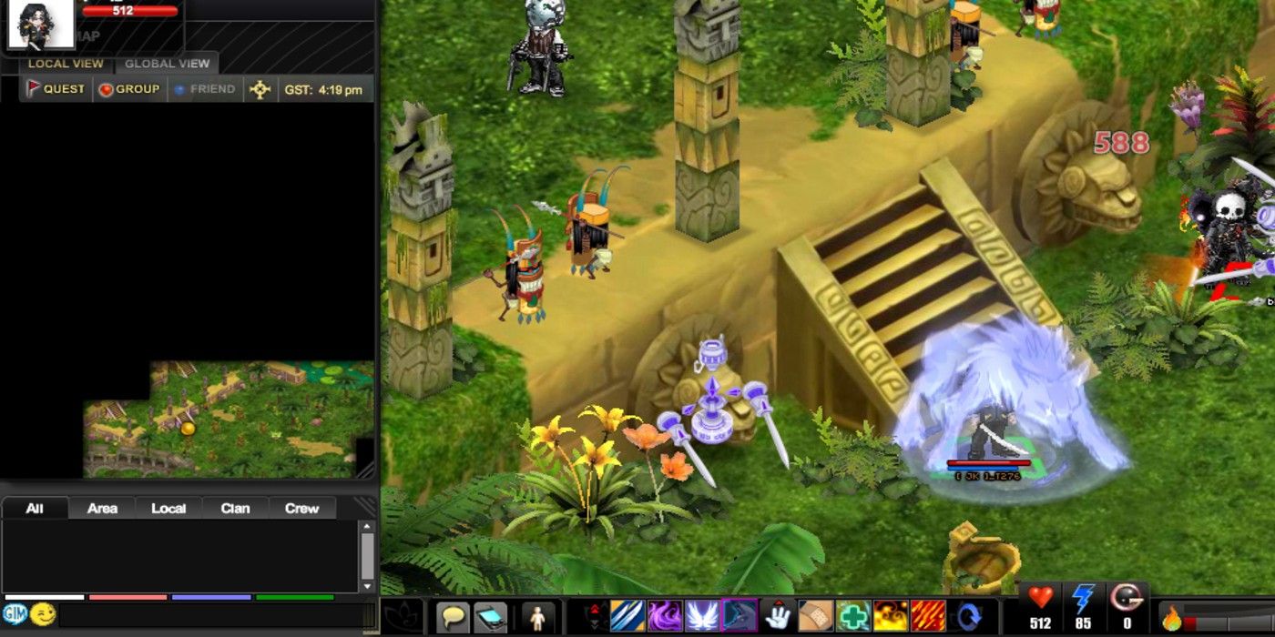 Gaia Online gameplay lush locale with temple entrance interface