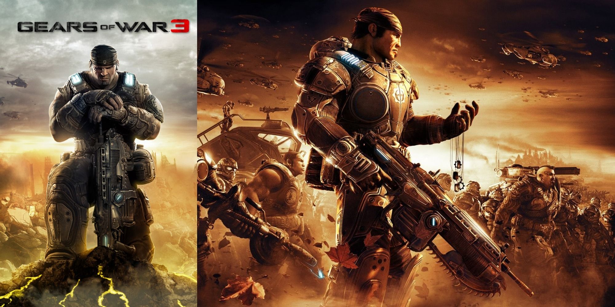 Gears of war 3 poster and main character ready for a battle